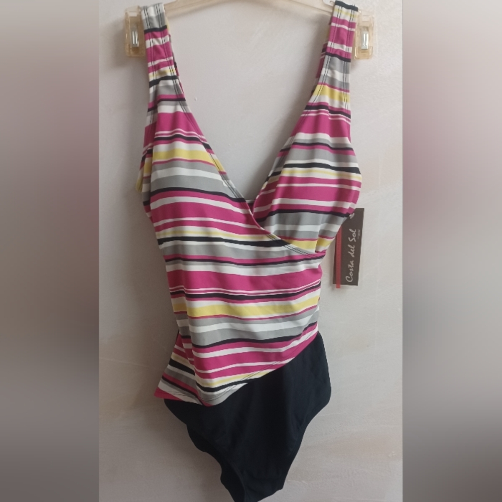 Coco Reef Women's Striped One Piece Swimsuit - Pink and Black